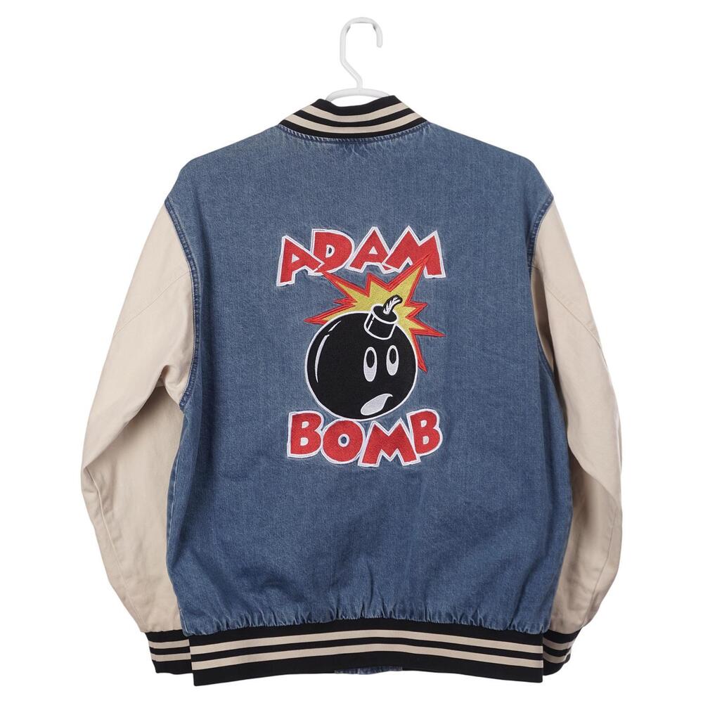 The Hundreds Adam Bomb Jacket L Blue Beige Embroidered Bomber Varsity Snap
